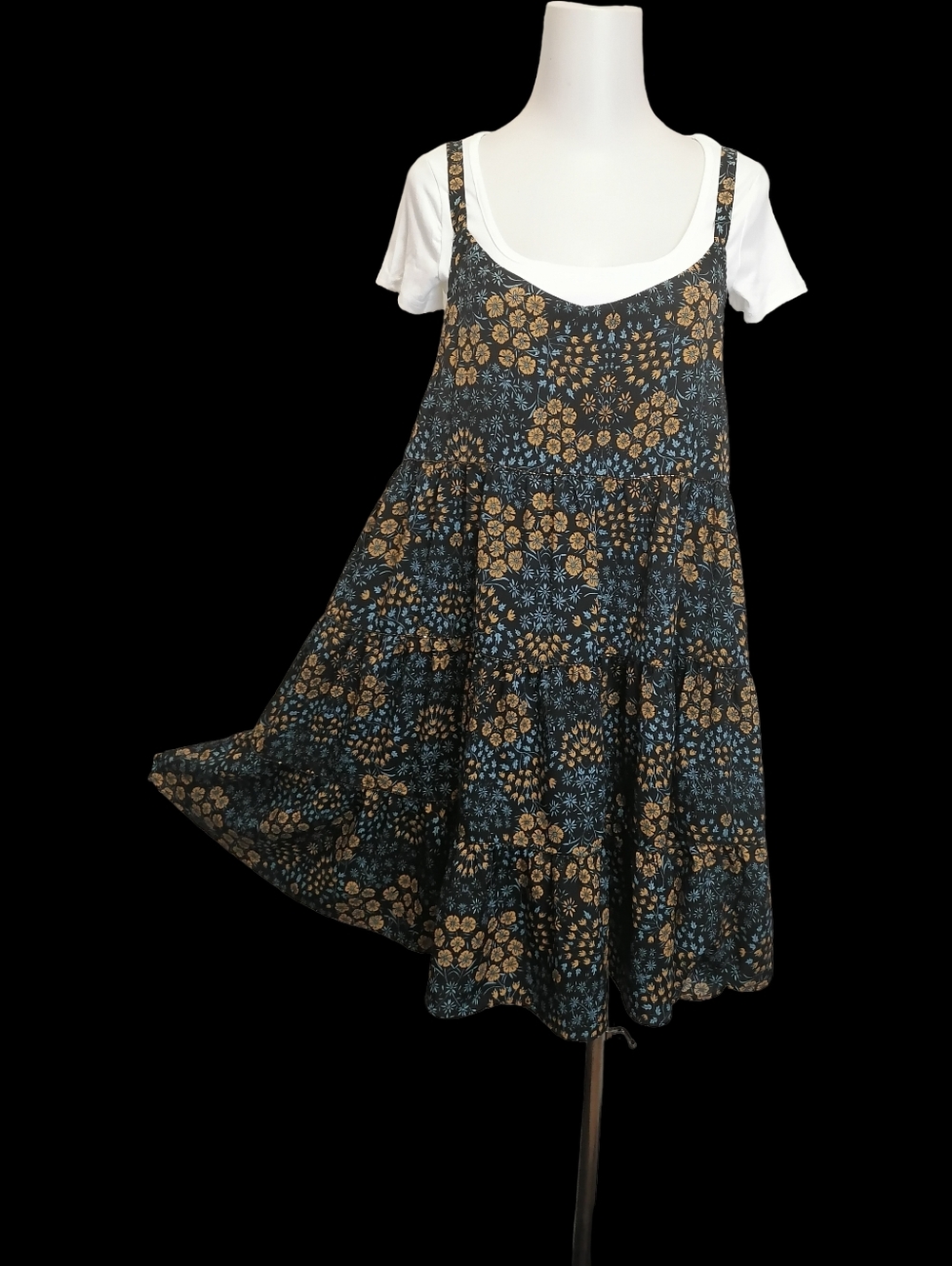 🐠Tiered Floral Sundress in Navy and Mustard